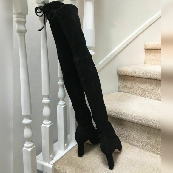 STUART WEITZMAN Ledyland Black Suede OTK Over Knee Block High Heel Boots 9 New - Picture 8 of 9
